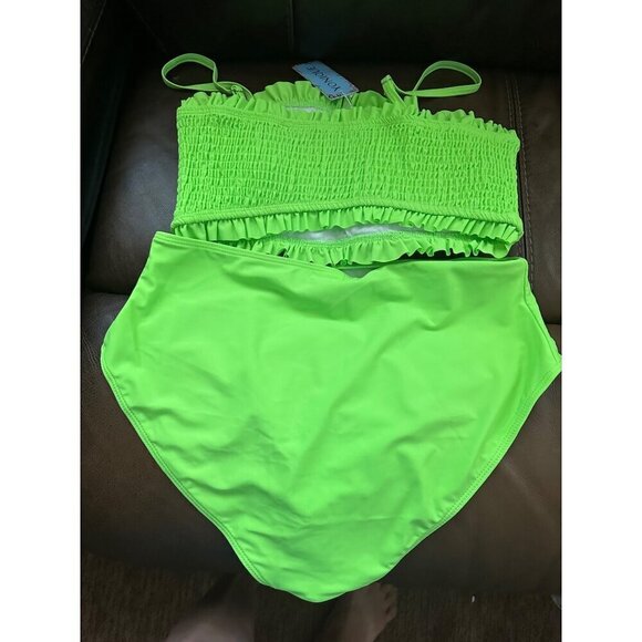NWT Yonique Bright Green 2 Pc Bikini Swim Bathing Suit Size XL - Picture 1 of 3